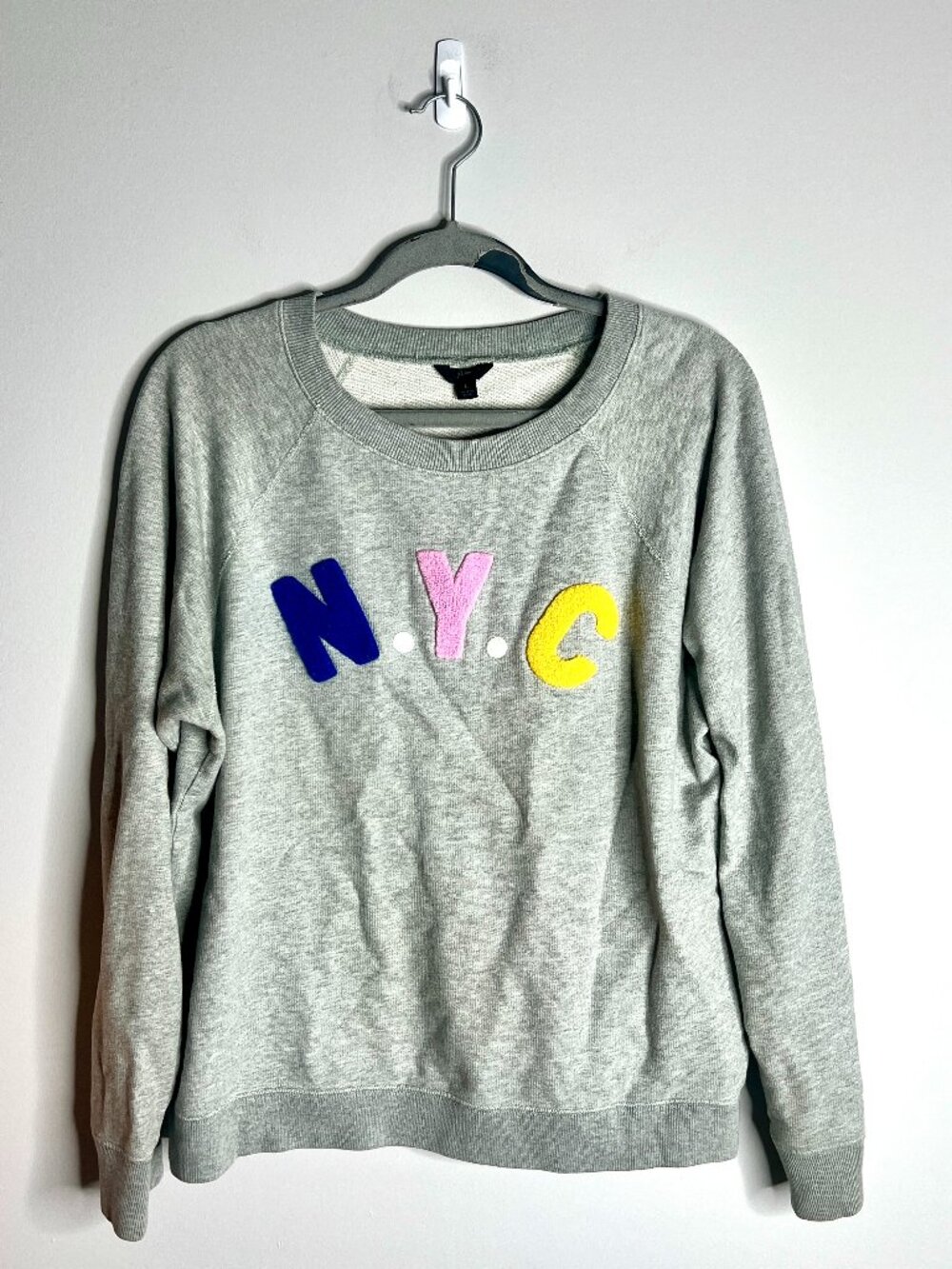 J. Crew NYC Crew Neck Pullover French Terry Sweatshirt New York City Preppy Sz L